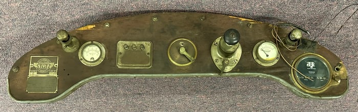 Original dash panel from a 1920 Model H four cylinder Stutz, complete with data tag, instruments,