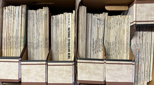Collection of Petroleum News magazines from teens to 1930’s, good reference for gas pumps, oil
