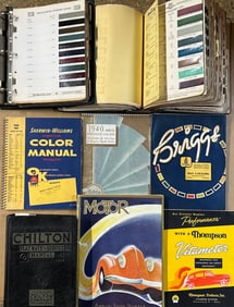 Large selection of paint color chips for 1935-1952 cars, 1935 MOTOR Annual, misc other paint, etc