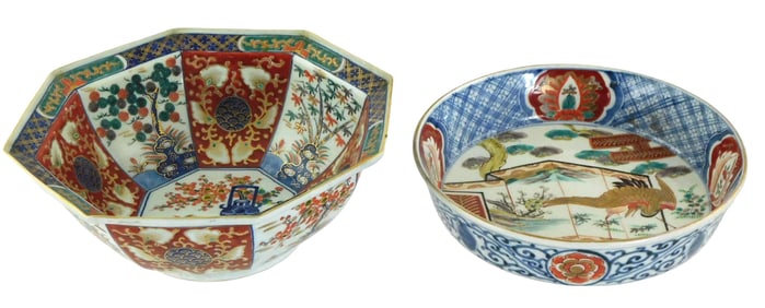 ASIAN: Two Imari porcelain bowls, Japanese, late 19th/early 20th C., details include: the first
