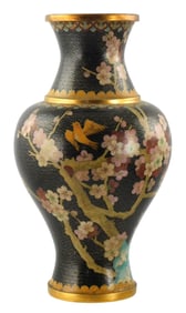 ASIAN: Large cloisonne vase, Chinese, 20th C., decoration includes blooming cherry tree branches and
