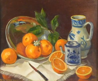 Meta Grimm Lacey (American/Connecticut, 1888 - 1976), "Vitamin C", oil on panel, still life of whole