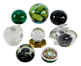 GLASS: Eight paperweights, details include: Kent Forrest Ipsen (American 1933-2012) large dome in