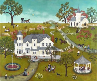 Linda Nelson Stocks, "Grandma's Gazebo", 1987, oil on canvas, signed and dated lower right, titled