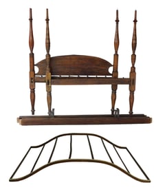 Federal maple bedstead, Northern New England, c. 1810, with arched tester, ring turned and carved