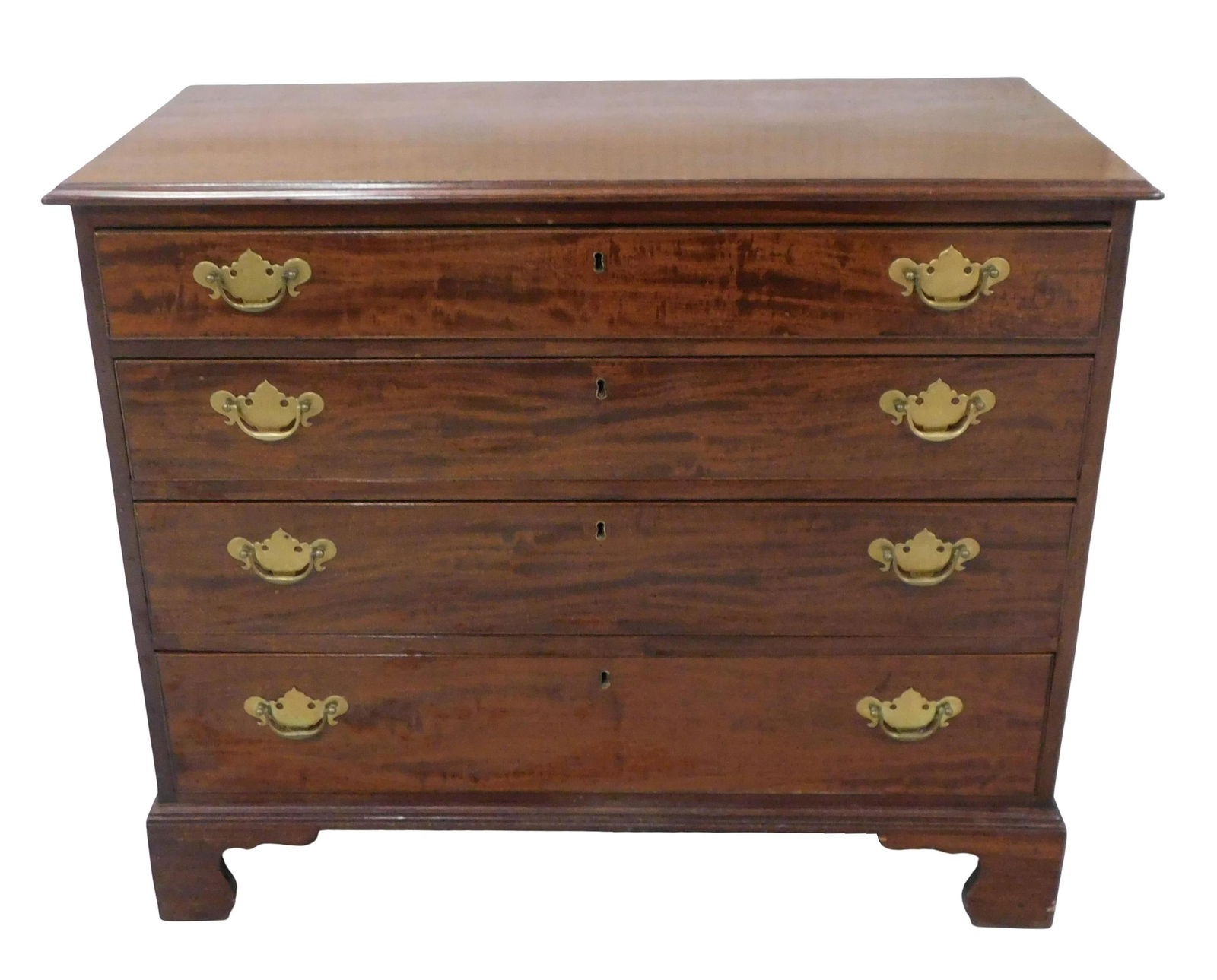 Mid-Atlantic American Chippendale chest of four graduated drawers, c. 1790, mahogany veneer with (1 of 3)