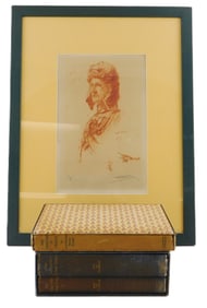 WWI AVIATION: Books and etching: H. Farre etching 33/70 of pilot, framed 15 1/2" x 9 1/2"; Henry