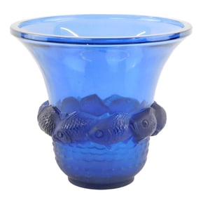 ART GLASS: Rene Lalique "Piriac" vase, no. 1043, designed in 1930, French, blue translucent and