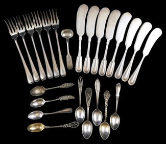 STERLING: Gorham, Theodore B. Starr, etc., twenty-three pieces of assorted flatware and souvenir