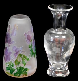 ART GLASS: Harrach and Steuben, two signed glass vases, details include: German cameo glass vase by