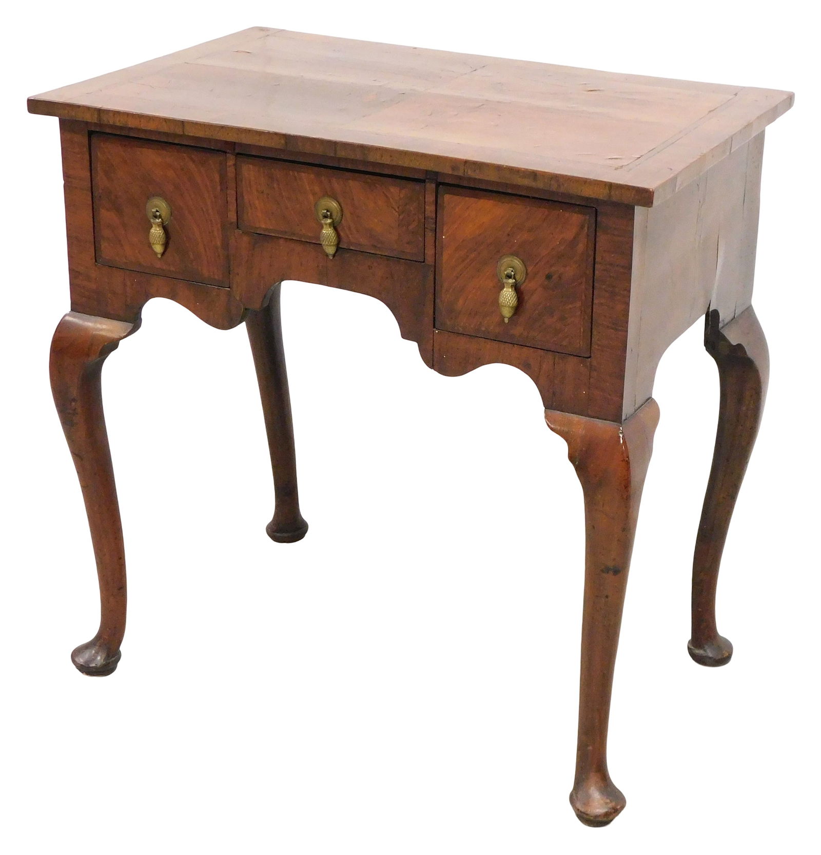 English Queen Anne style dressing table, 19th C., mahogany and mahogany veneer, oblong top with (1 of 4)