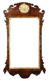 George III mahogany and gilt wall mirror, English, late 19th C., pierced and gilt cartouche in crest