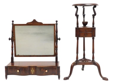 English Regency shaving stand and George III washstand, details include: Regency shaving stand,