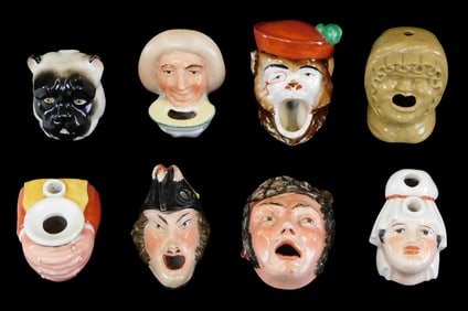 Staffordshire, Springer & Co. Elbogen, etc., eight figural inkwells, glazed porcelain, most