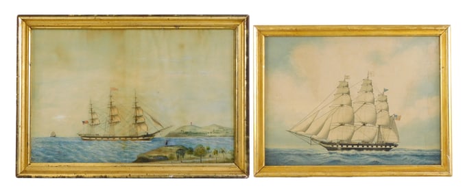 Two framed 19th C. watercolor ship portraits: J. G. Coxe, 19th C., watercolor on paper, starboard