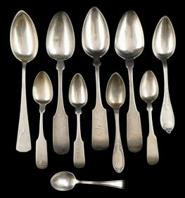 SILVER: Eight spoons, coin silver and sterling, all with makers stamps or "sterling", all tested,