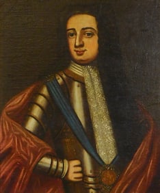19th C. Primitive portrait after the 18th C. original by Sir Godfrey Kneller, "Portrait of John