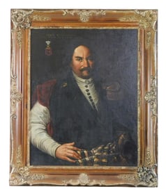 "Portrait of Polish Military Gentleman", 18th C., oil on canvas later laid on board, sitter