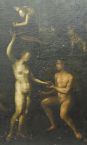 Probably Antwerp School, "Adam and Eve (Fall of Man)", 17th C., Continental, oil on canvas, depicts