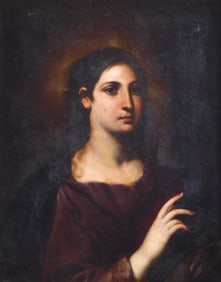 Old Master style oil on canvas portrait of a female Saint, 17th C. or later, Spanish style, woman