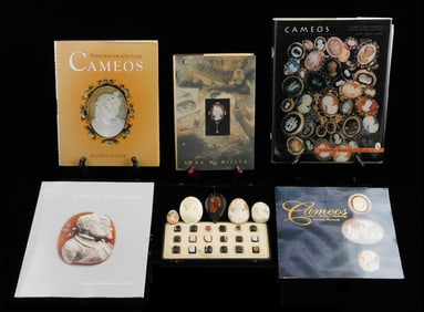 BOOKS, Etc: Five reference/coffee table books on carved cameo jewelry, along with a box of German