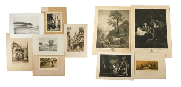 + Ten prints, most 18th C., Rugendas, Moyreau, etc., architectural and landscape etchings/prints