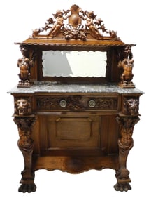 Italian Renaissance Revival sideboard, late 19th C., with elaborately carved and pierced crest of