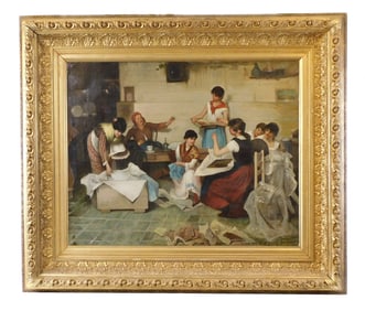 19th C. oil on canvas genre scene, possibly Spanish, signed "A. Treccini" or similar in lower right