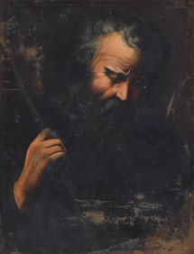 Old Master portrait of a Saint, 17th C. style, Continental, depicts an older bearded man dressed in