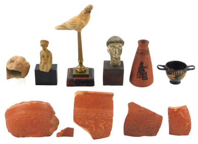+ Eleven ancient Continental figures, vessels, and fragments, mostly pottery, details include: Five