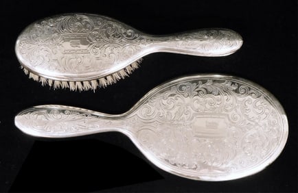 STERLING: Tiffany and Co. sterling women vanity accessories, early-mid 19th C., including a mirror
