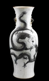 ASIAN: Large white crackleware vase, Chinese, late 19th/ early 20th C., decorated with flowering