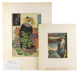 + ASIAN: Keisai Eisen (Japanese, 1790–1848), two polychrome woodblock prints, details include: