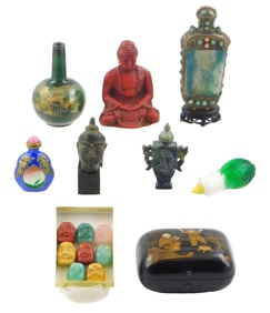 ASIAN: Sixteen Asian carved items and snuff bottles, etc., 20th C., details include: eight hardstone