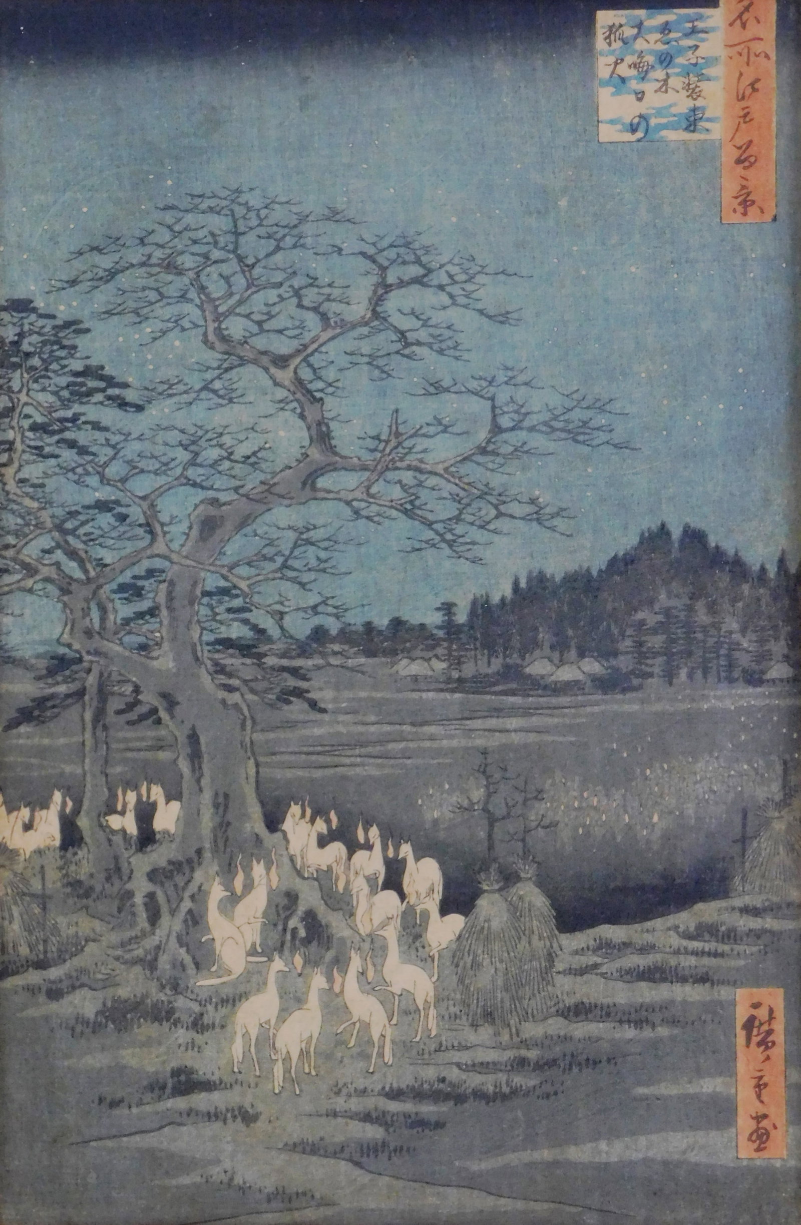 ASIAN: Utagawa Hiroshige (Japan, 1797-1858), "New Year’s Eve Foxfires at the Changing Tree" /: ASIAN: Utagawa Hiroshige (Japan, 1797-1858), "New Year’s Eve Foxfires at the Changing Tree" / "Foxes Meeting at Oji", c. 1857, ukiyo-e woodblock print, no. 118 in series "One Hundred Famous Views of