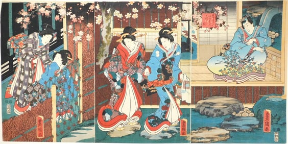 + ASIAN: Toyokuni III / Utagawa Kunisada (Japanese 1786-1864) color woodblock print triptych,