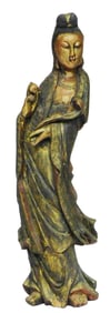 ASIAN: Carved, polychrome and gilt figure of Guanyin, Chinese, 20th C., modeled standing and holding