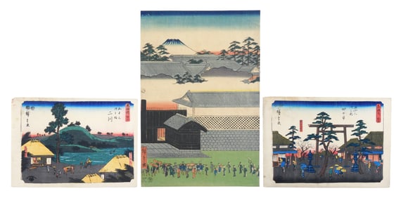 ASIAN: Utagawa Hiroshige I (Japanese, 1797–1858), three polychrome woodblock prints, details