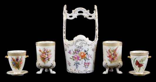 Royal Worchester, etc., five continental style pieces, porcelain, gilt details, details include: