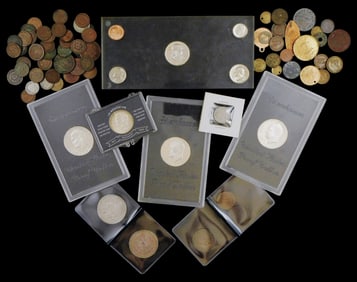 COINS: Miscellaneous US coins, includes: three 40% silver Eisenhower dollar proofs; one 5 coin