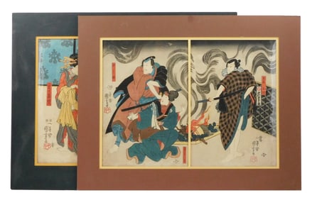 ASIAN: Two by Utagawa Kuniyoshi (Japanese,1798 - 1861) both ukiyo-e woodblock diptychs, c. 1847 -