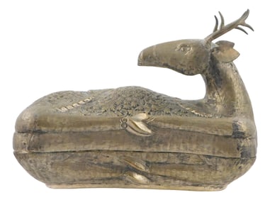 ASIAN: Cambodian deer-form box, tested silver (likely low-grade), hollow form of reclining deer,