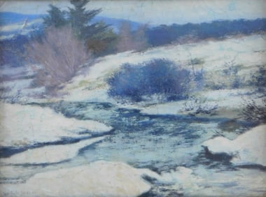 Leon Foster Jones (American, 1871-1940), "Winter Thaw", 1907, oil on canvas, winter landscape with