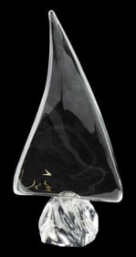 ART GLASS: Daum France clear crystal sailboat, 20th C., modern sleek design features a single large