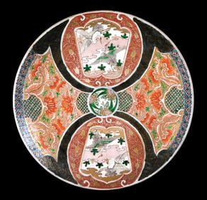 ASIAN: Imari porcelain charger, Japanese, 19th/20th C., floral and crane decoration along with intri