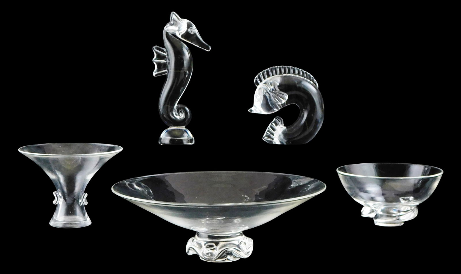 GLASS: Steuben crystal art glass, five signed pieces, including: "Leaping Dolphin", #7880, designed  (1 of 4)