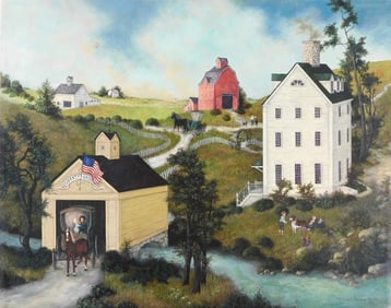 Linda Nelson Stocks, "Untitled (Liberty Bridge)", 1991, oil on canvas, signed and dated lower right,