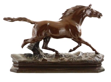 SCULPTURE: After Jules Moigniez (French, 1835 - 1894), "Running horse", 20th C., white metal sculptu
