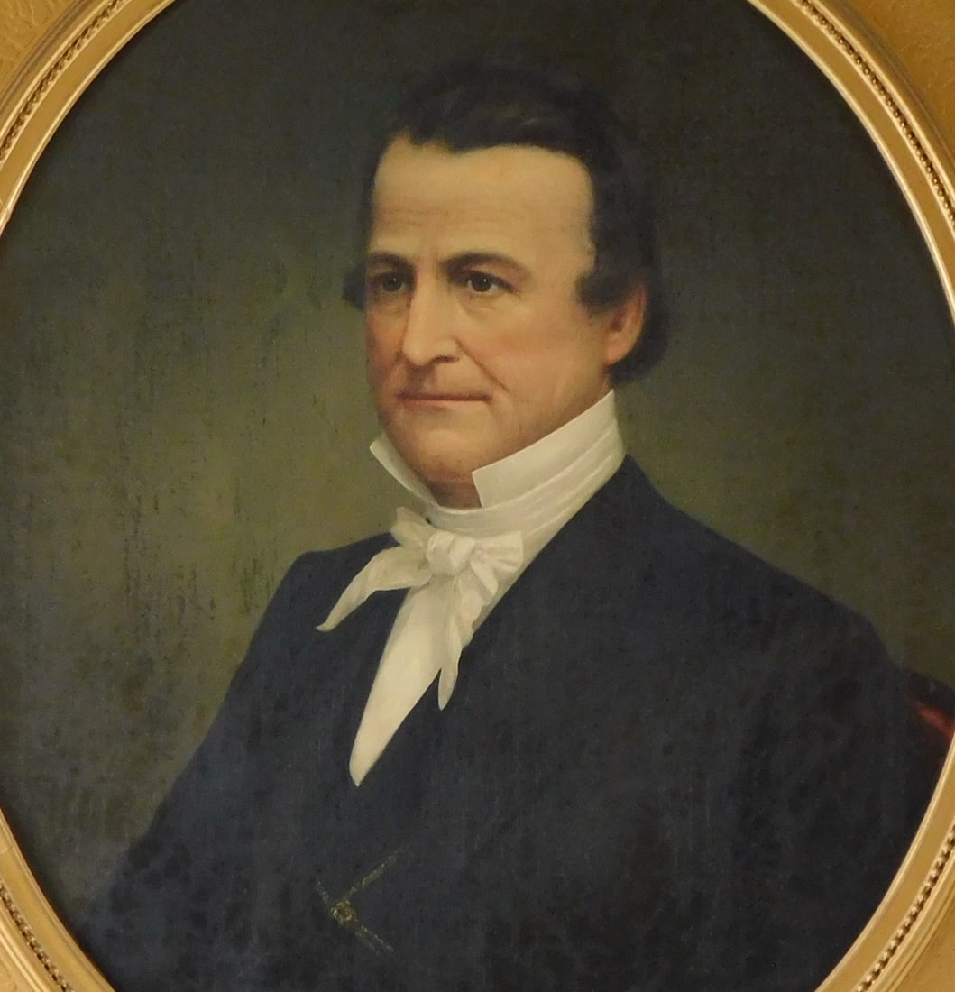 Mid 19th C. portrait of gentleman, oil on canvas, dressed in black with high collared shirt and crav (1 of 5)