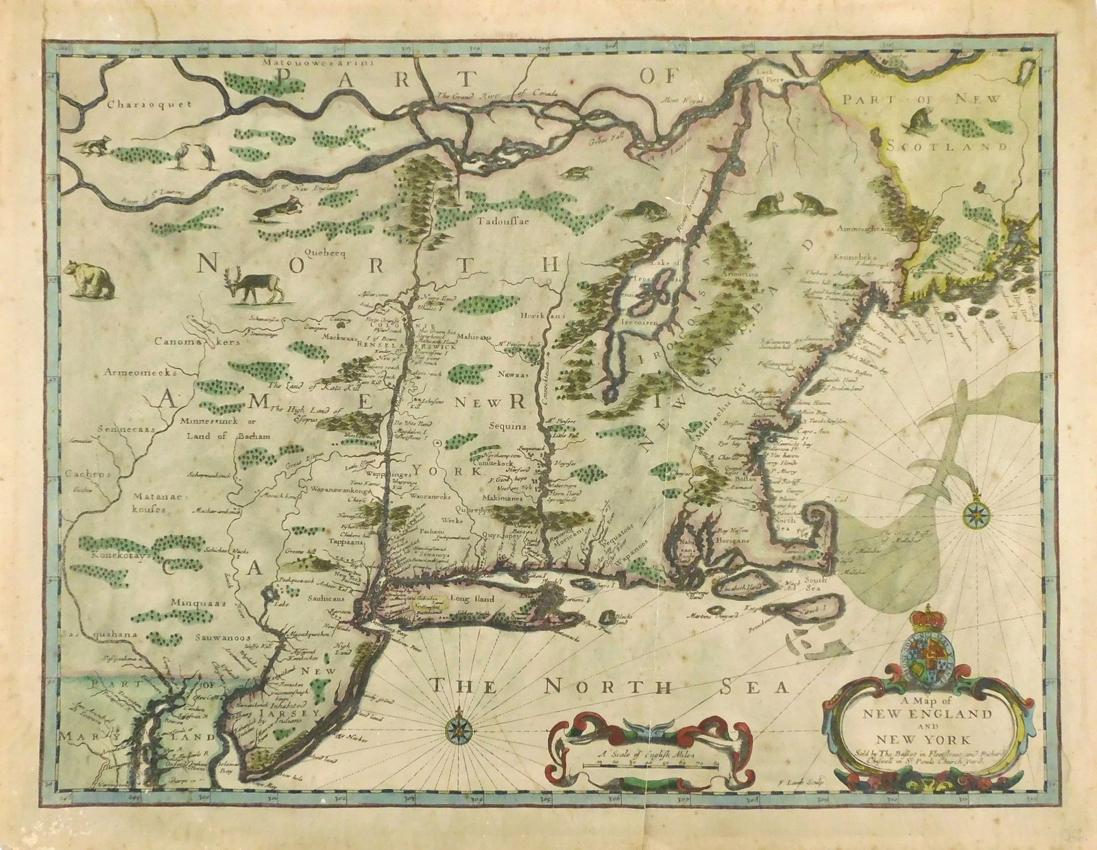 MAPS: NEW ENGLAND & NEW YORK, one map, after John Speed, A Map of New England and New York, with Des (1 of 5)